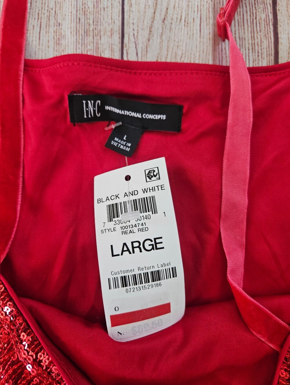 INC Red Sequin Fringe Top - Picture 3 of 5